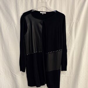 Sioni Black Long Sleeve Dress with Leather Details